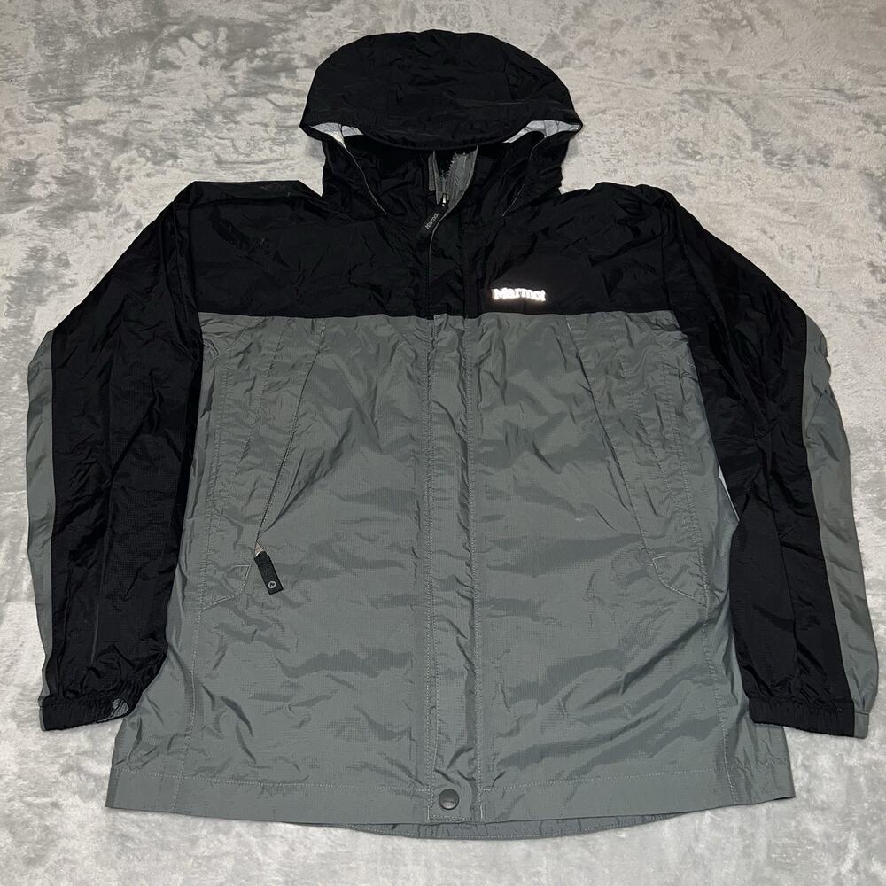 Marmot Rain Coat Black Unisex Youth XL Rain Jacket Full Zip Windbreaker Thin